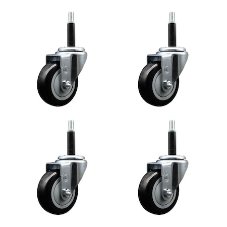Service Caster 3.5'' Black Poly Wheel Swivel 3/4'' Expanding Stem Caster Set, 4PK SCC-EX20S3514-PPUB-BLK-34-4
